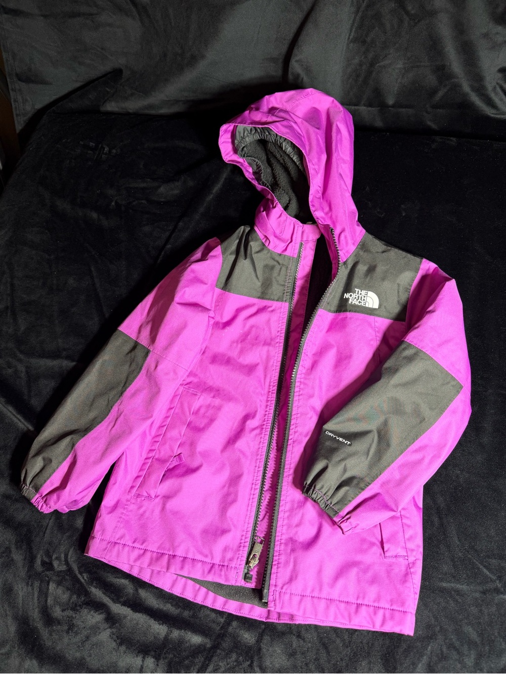 The North Face Pink and Gray Kids' Hooded Rain Jacket